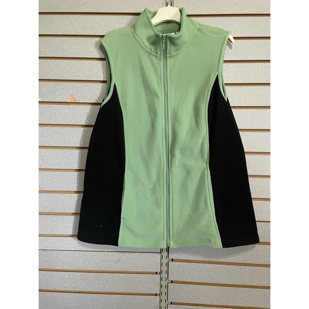 D & Co Denim & Company Green Black Fleece‎ Vest L Pockets